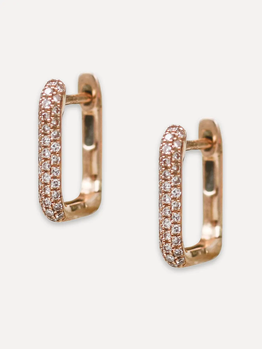 14K Diamond Small Square Huggie Hoops