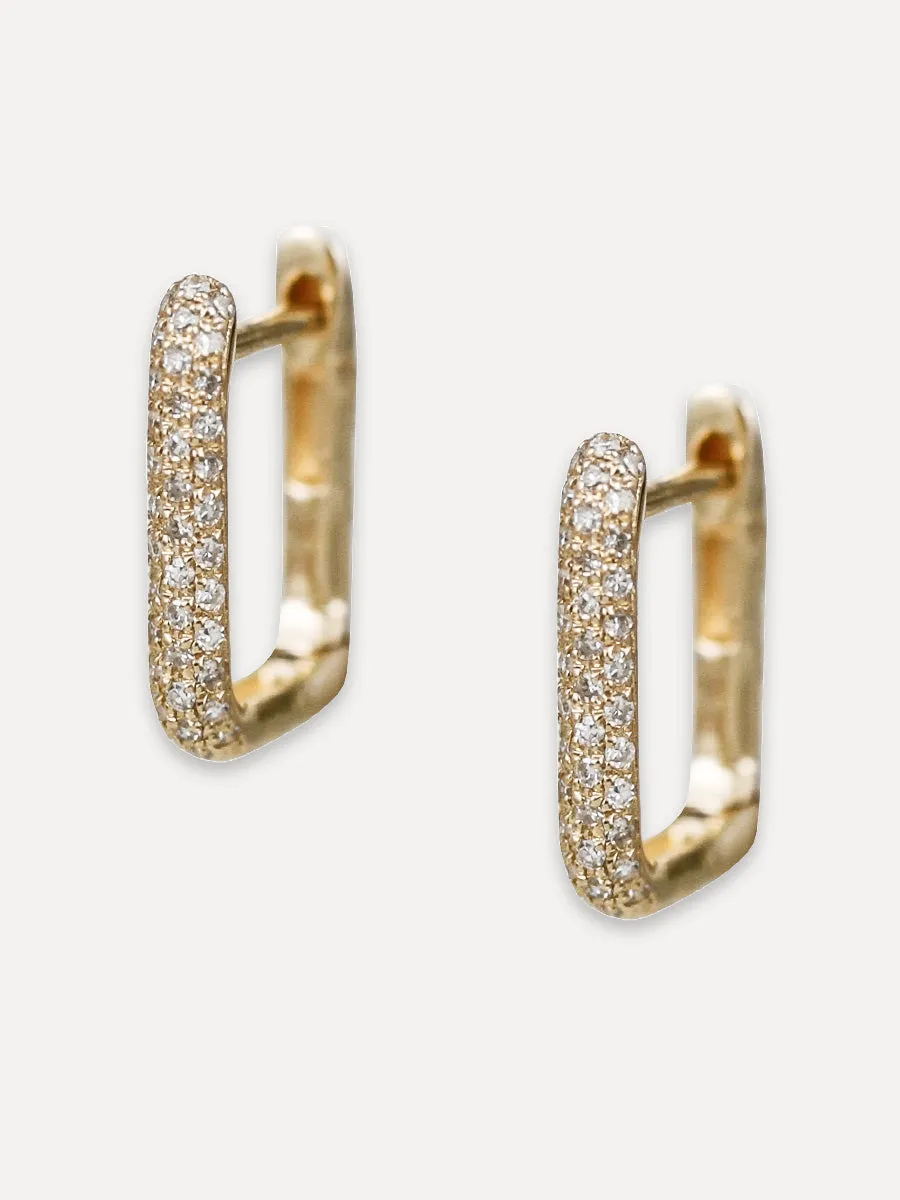 14K Diamond Small Square Huggie Hoops