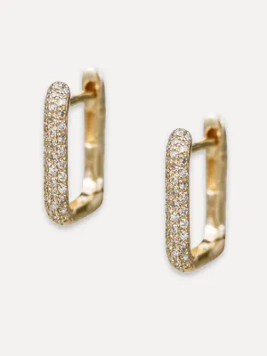 14K Diamond Small Square Huggie Hoops
