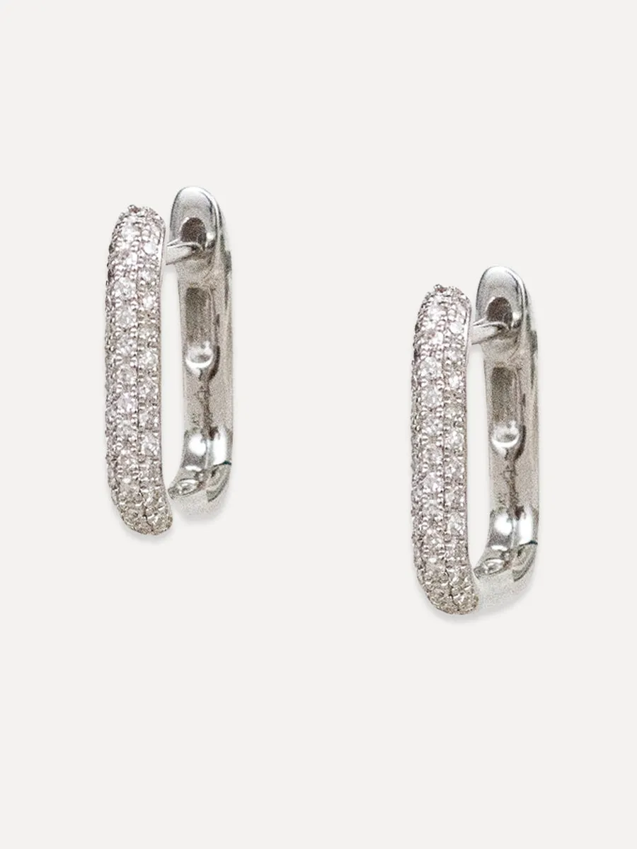 14K Diamond Small Square Huggie Hoops