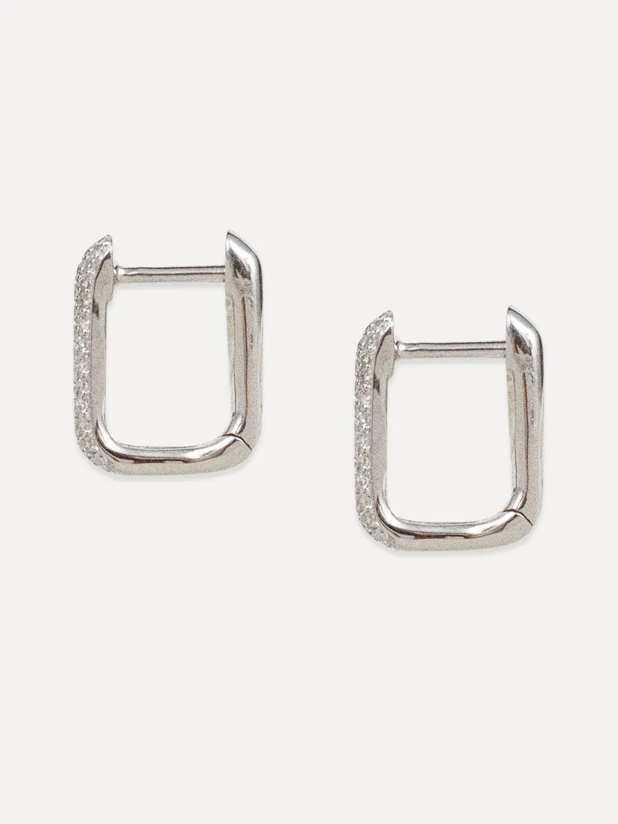 14K Diamond Small Square Huggie Hoops