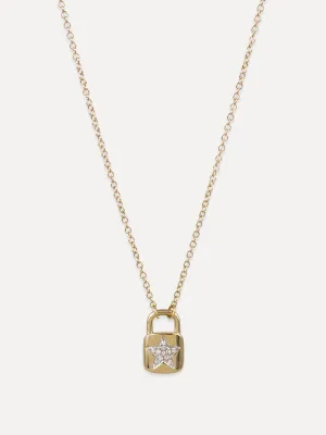 14K Diamond Star Lock Necklace