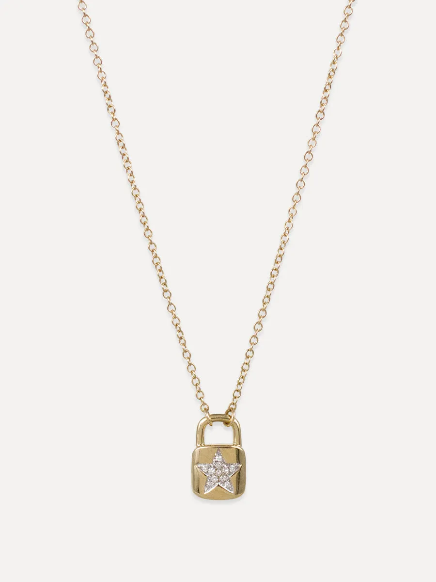 14K Diamond Star Lock Necklace