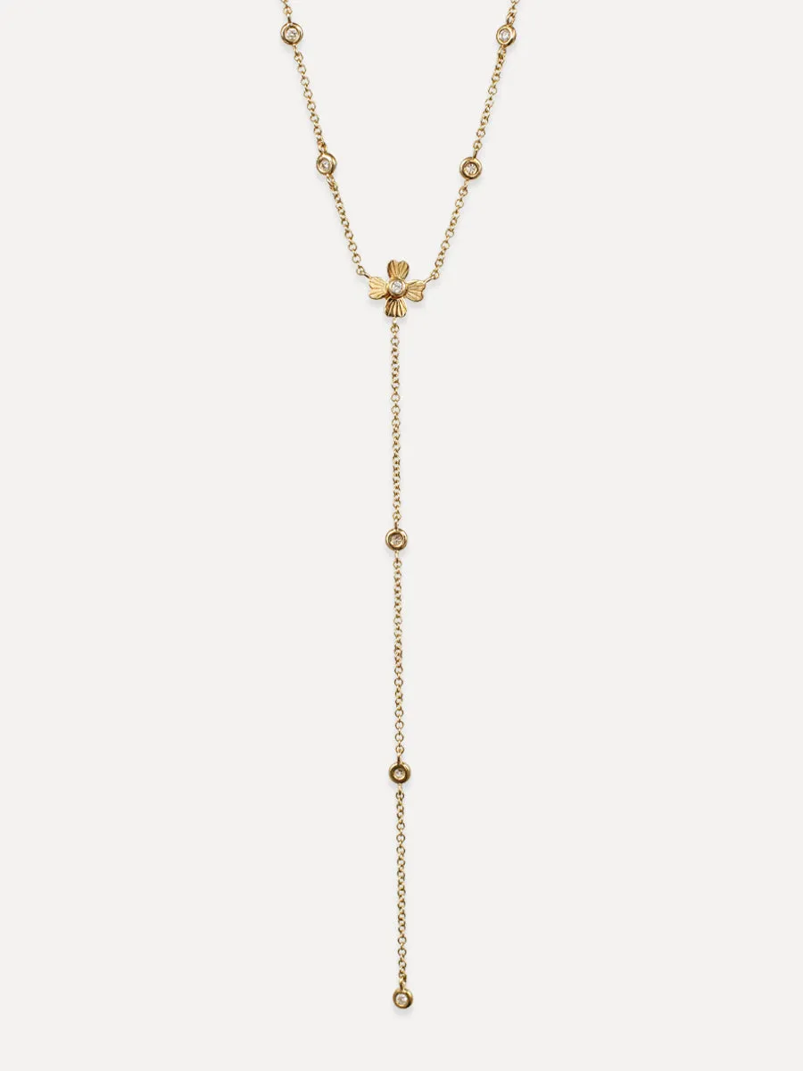 14K Flower Lariat Necklace