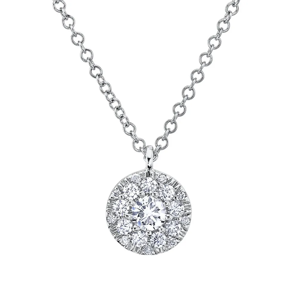 14K White Gold Round Diamond with Halo Necklace