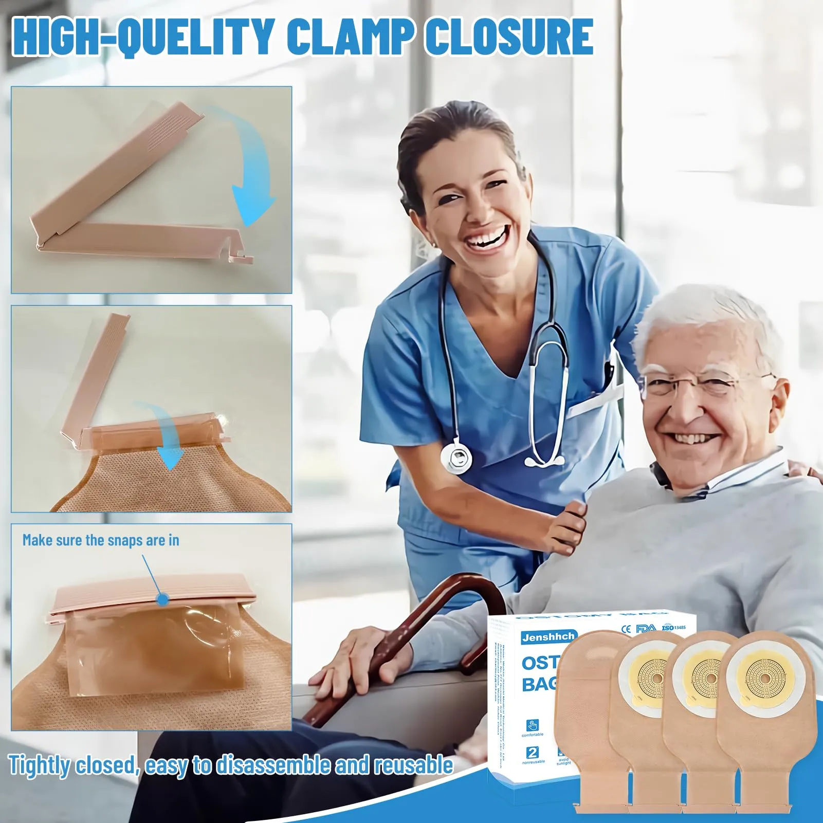22 PCS Colostomy Bags, One Piece Drainable Ostomy Pouch for Adult with Closure Ostomy Bag with 4 Tail Closure Clips Ostomy Supplies for Stome Care Colostomy Supplies Ileostomy Supplies