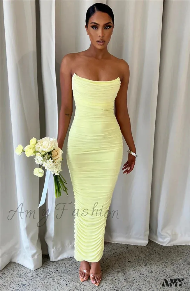 Amy Fashion - Mesh Robe Strapless Backless Sleeveless Split Dress