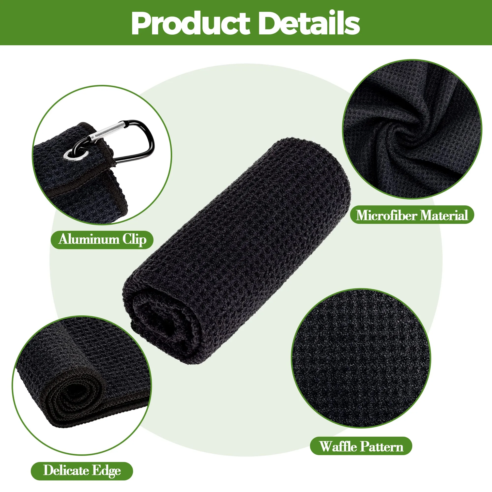 ATTRACTIVE Golf Towels, Microfiber Waffle Pattern Towels - Golf Club Brush with Cleaning (2 Black Towel Black Brush)