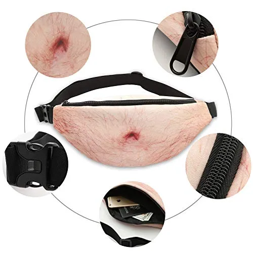 Bamomby White Elephant Gifts Funny Gag Gifts,3D Men Beer Fake Belly Dad Bag Waist Packs,Waterproof Fanny Pack Unisex for Father's Day,Christmas,Stocking Stuffers for Men