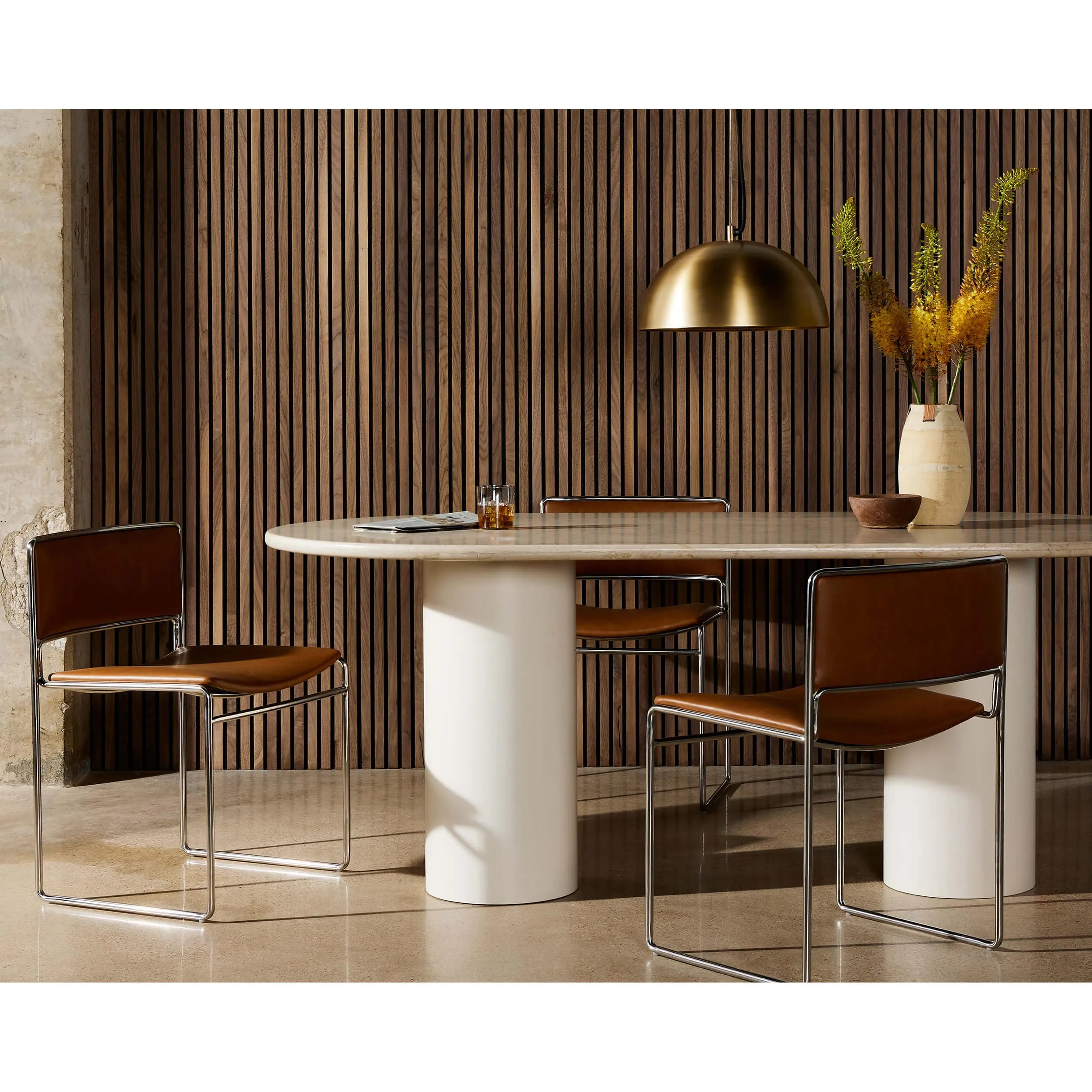 Belle Oval Dining Table, Cream Marble