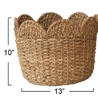 Braided Bankuan & Rattan Baskets w/ Scalloped Edge, 3 sizes