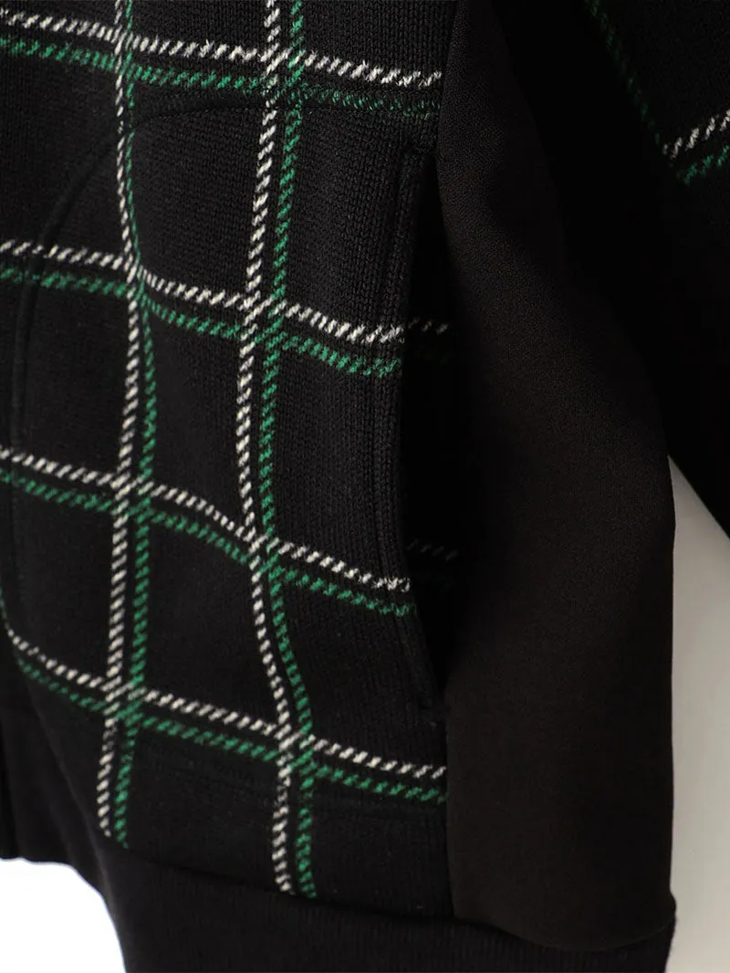 Brushed Check V Neck Zip Up Cardigan