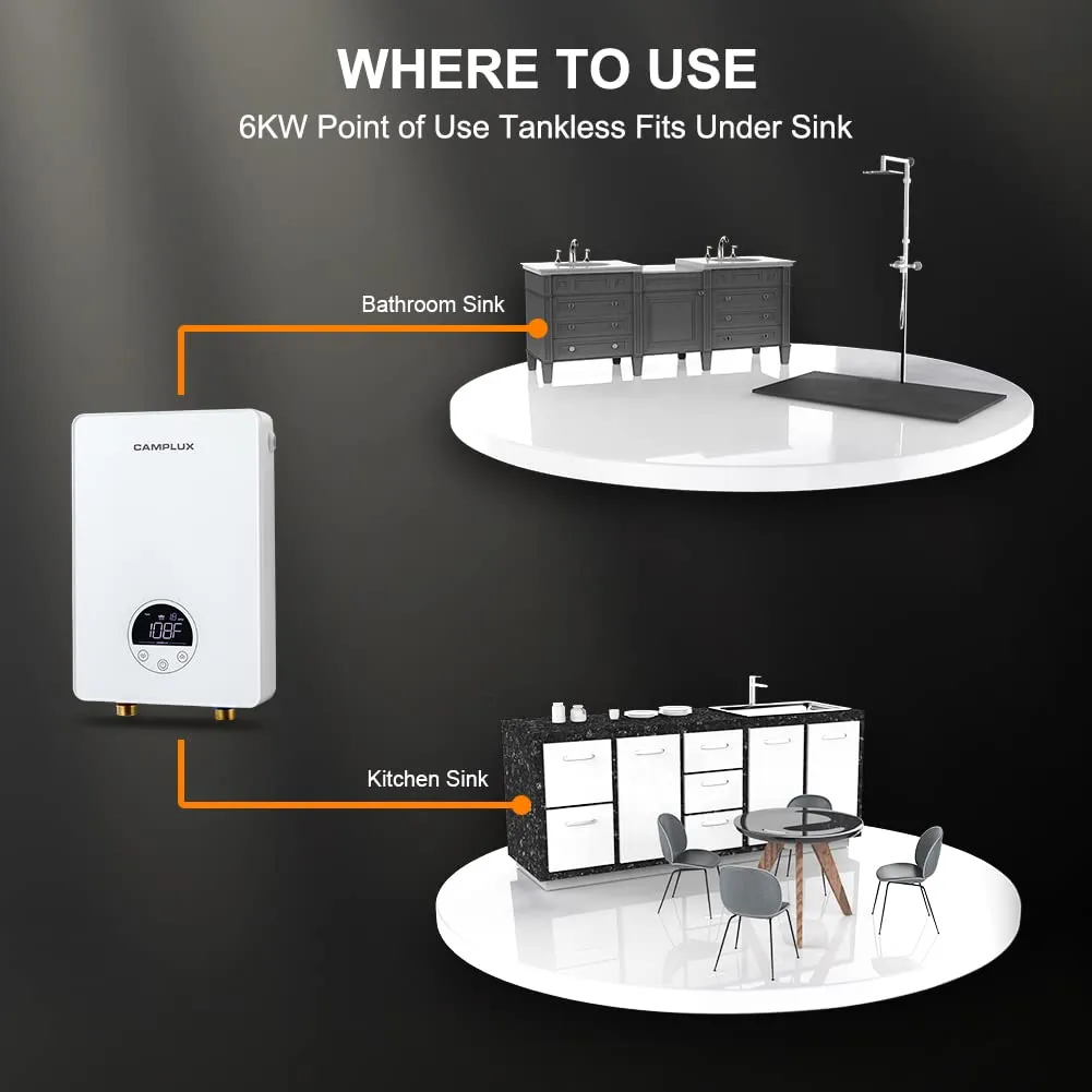 Camplux Electric Water Heater - White - 6kW & 240V