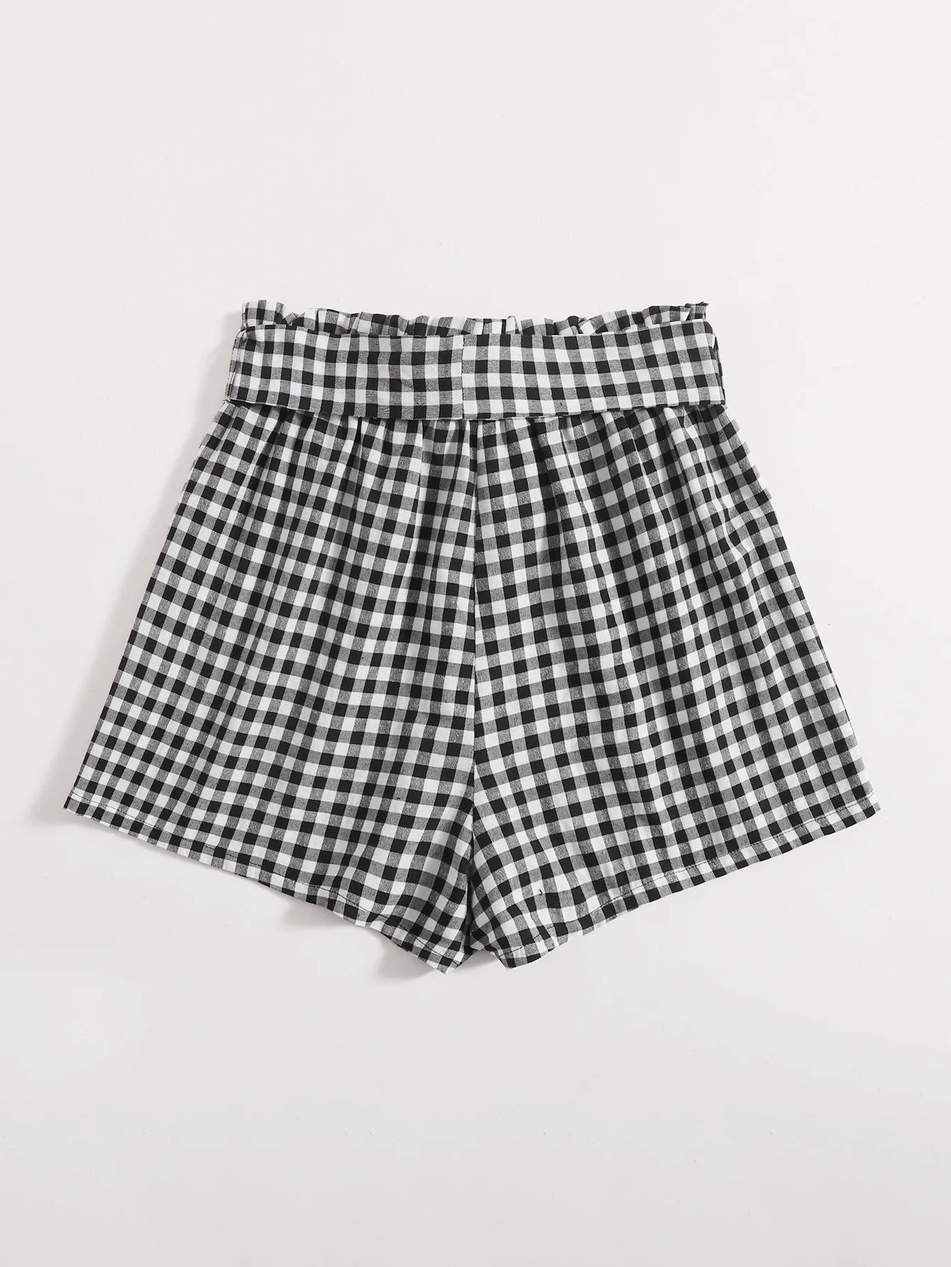 Casual Gingham Paper Bag Waist High Waist Women Shorts