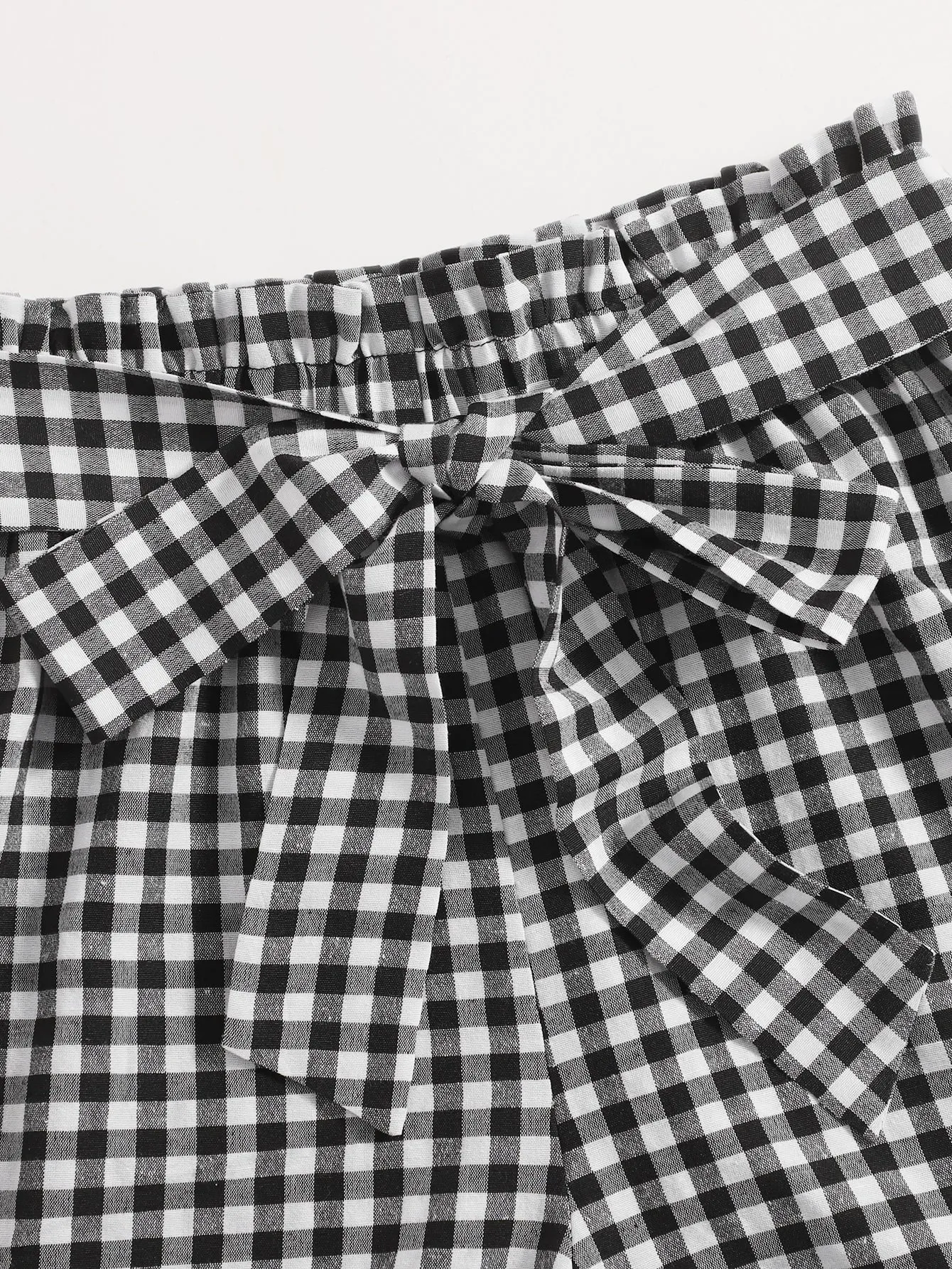 Casual Gingham Paper Bag Waist High Waist Women Shorts
