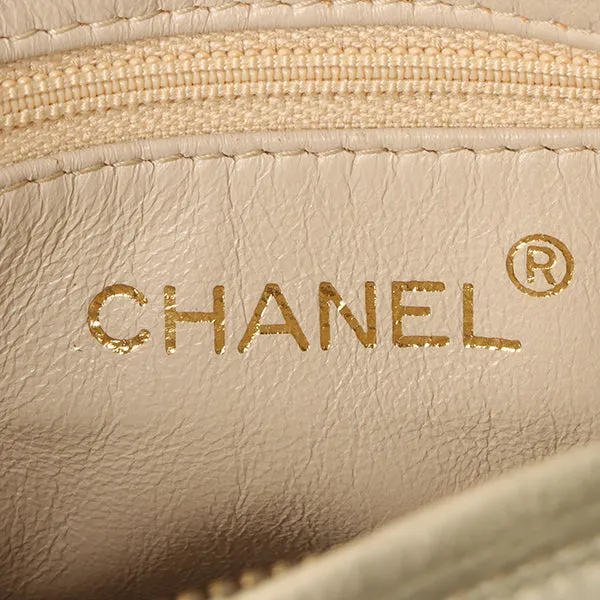 CHANEL Around 1990 Made Round Cc Mark Stitch Fringe Shouder Bag Gold
