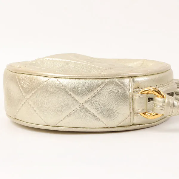 CHANEL Around 1990 Made Round Cc Mark Stitch Fringe Shouder Bag Gold