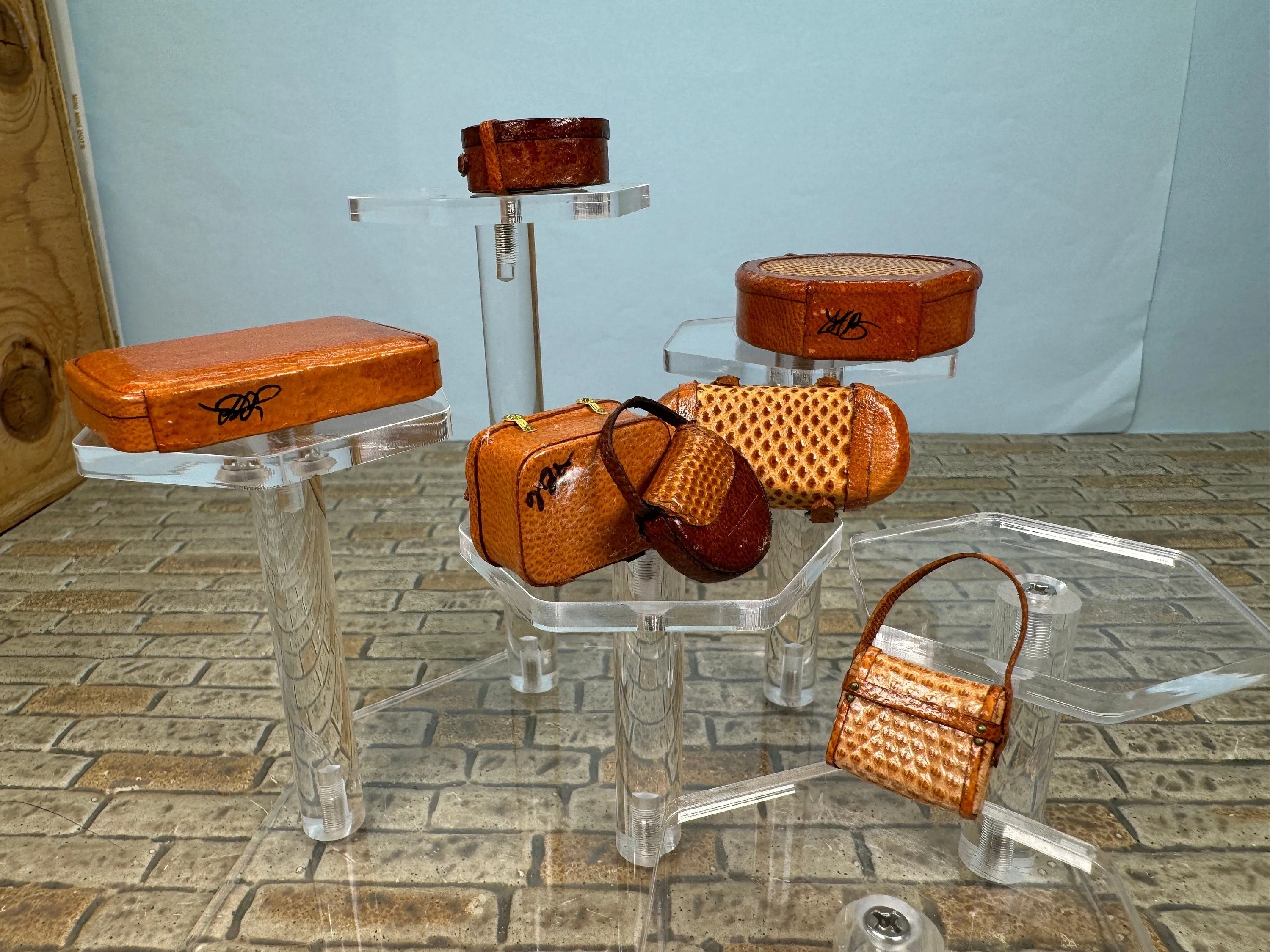 Dollhouse Miniature ~  Artisan Signed Handmade 7 Piece Leather Luggage Set