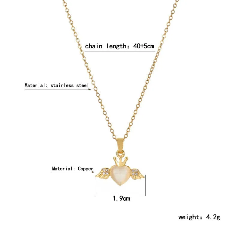 Elegant Crown Heart Wings Necklace
