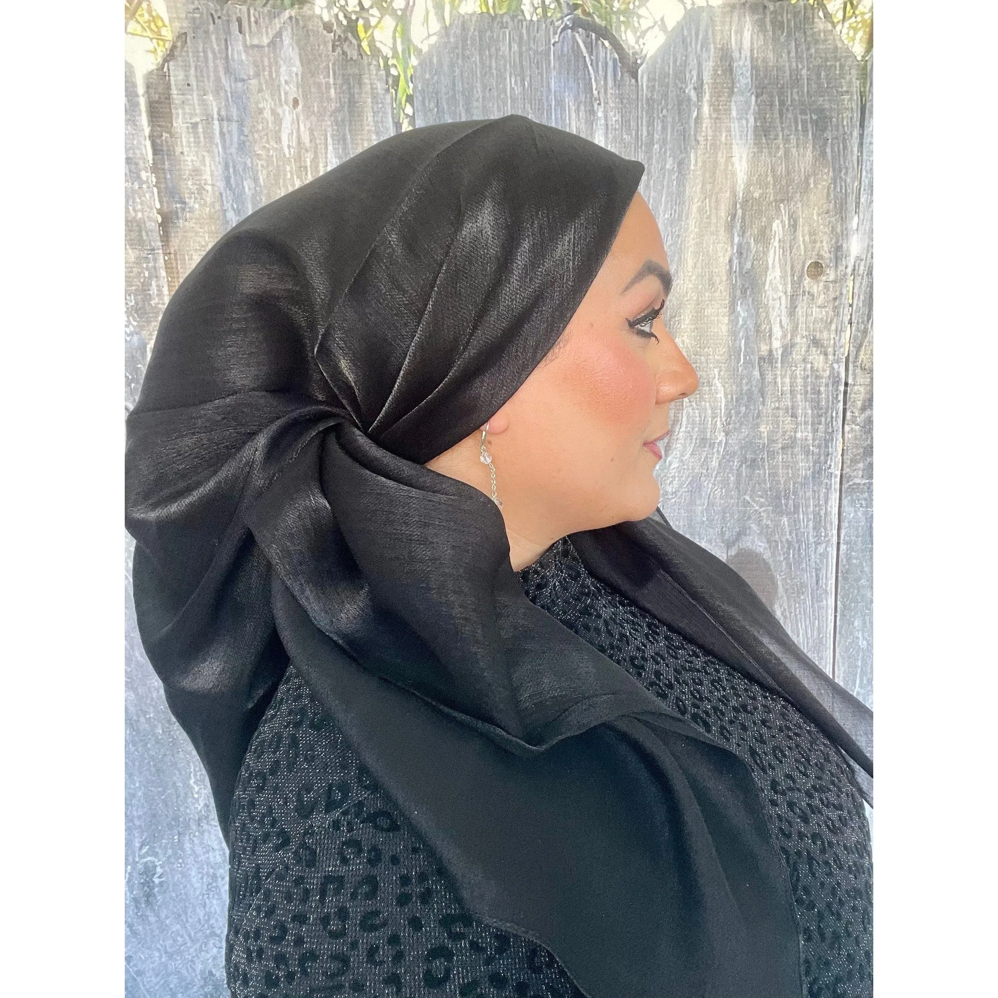Elegant Metallic Square Headscarf - Black