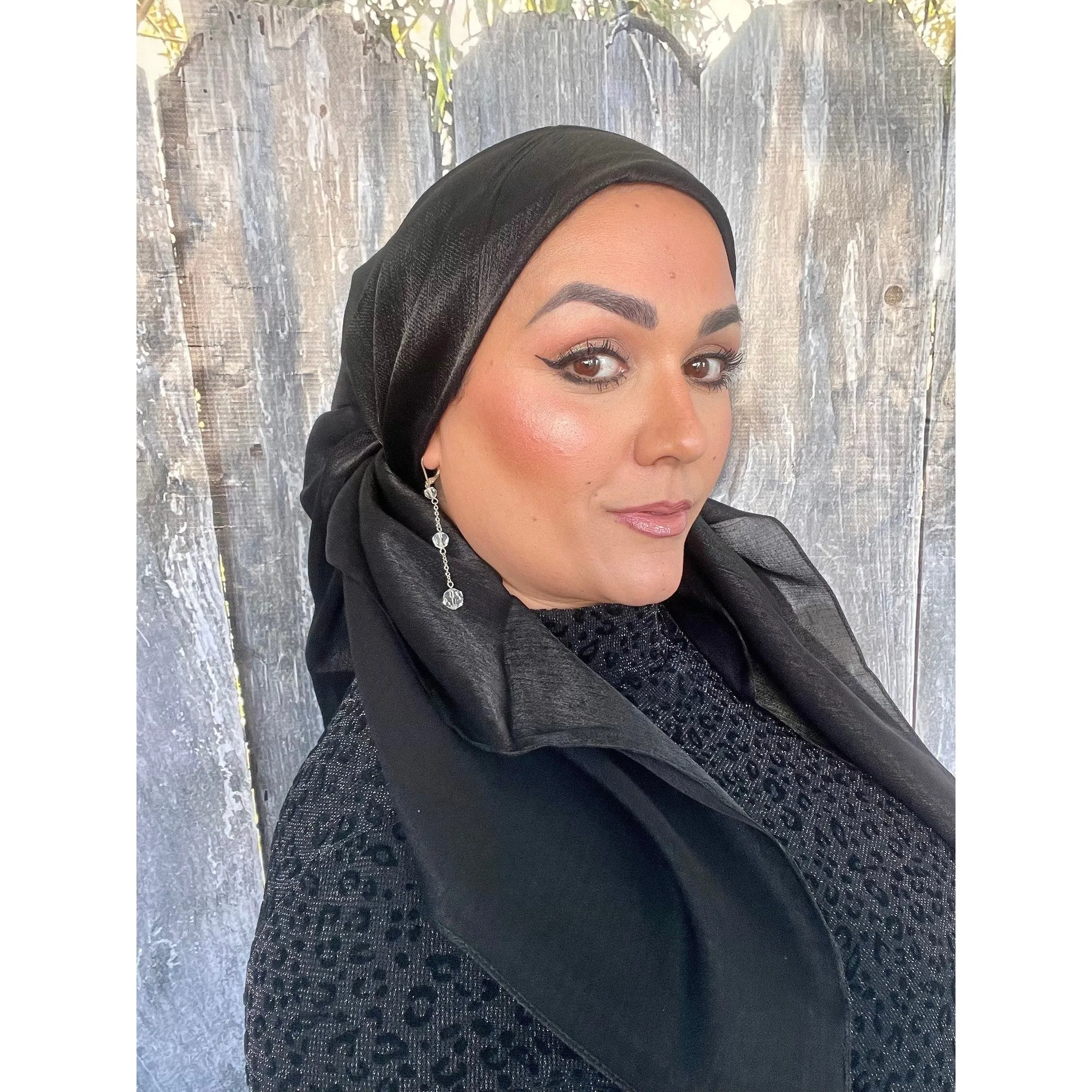 Elegant Metallic Square Headscarf - Black