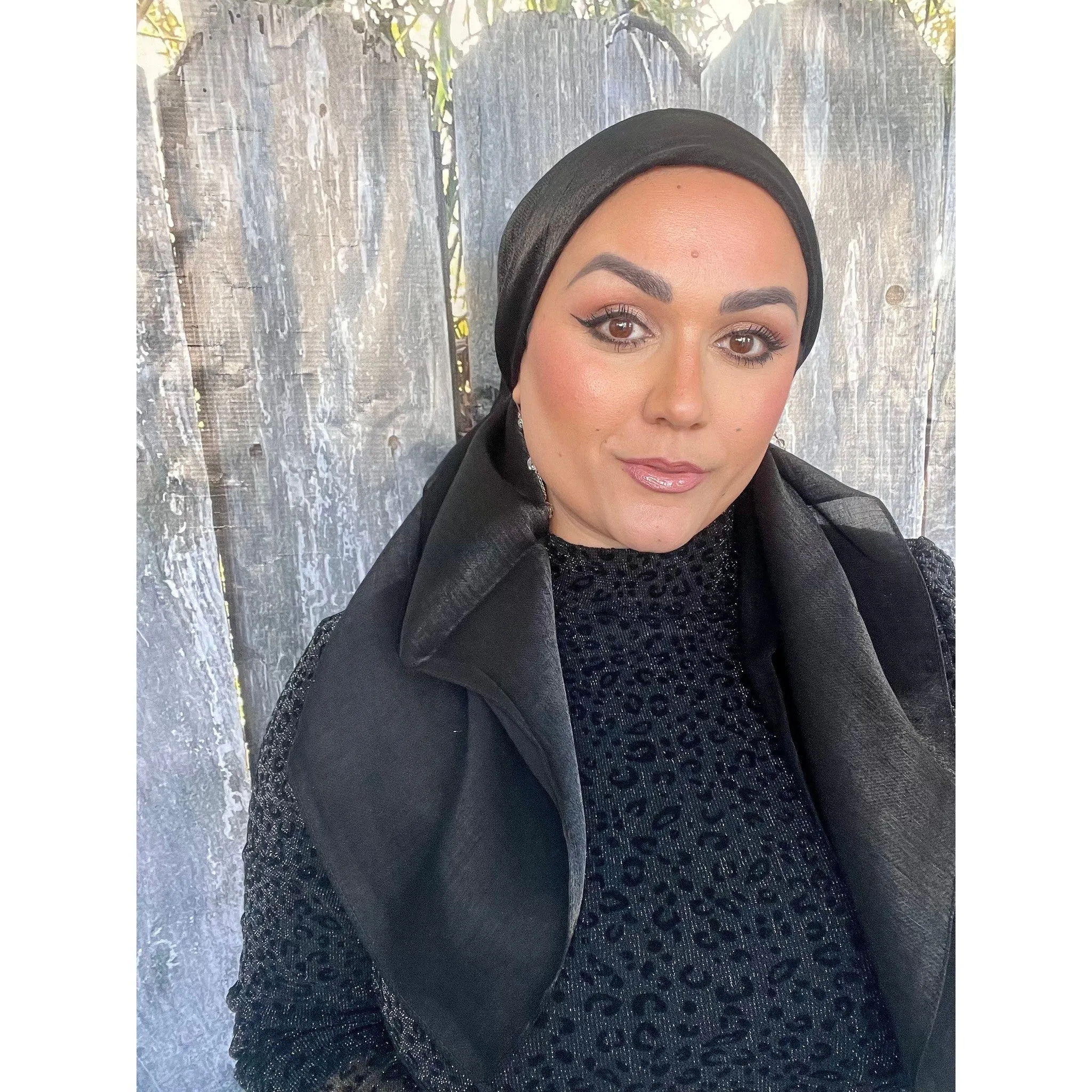 Elegant Metallic Square Headscarf - Black