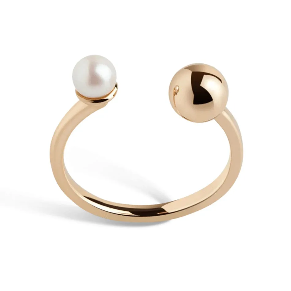 FJ0075 925 Sterling Silver Pearl & Ball Ring