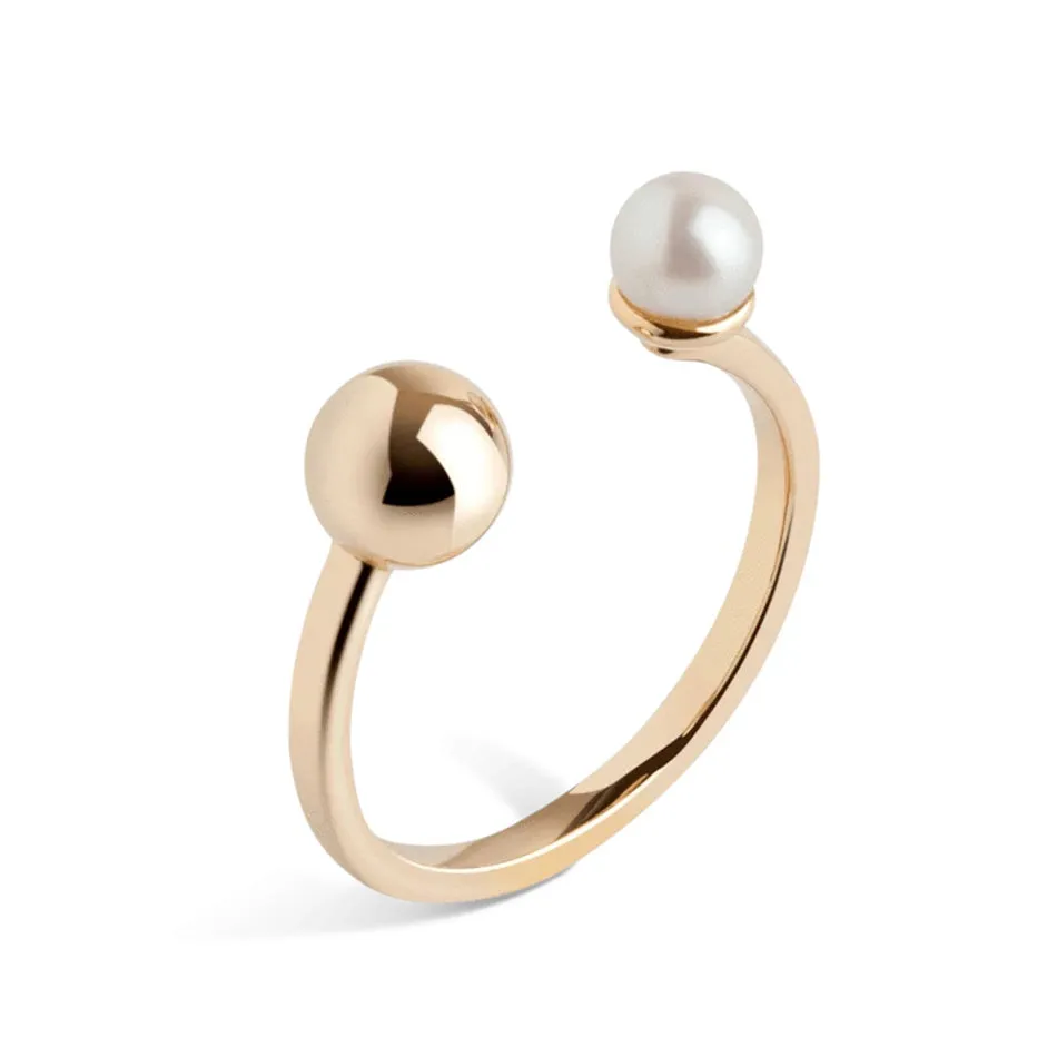 FJ0075 925 Sterling Silver Pearl & Ball Ring