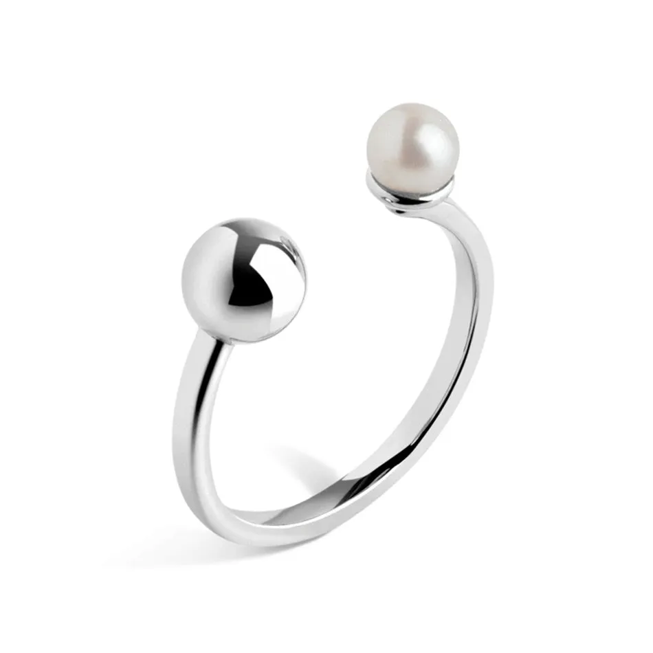 FJ0075 925 Sterling Silver Pearl & Ball Ring