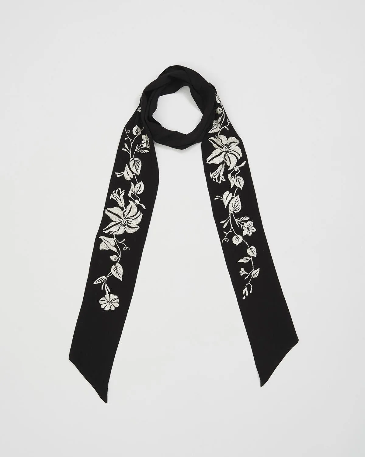 Floral Bohemian Embroidered Black Scarf