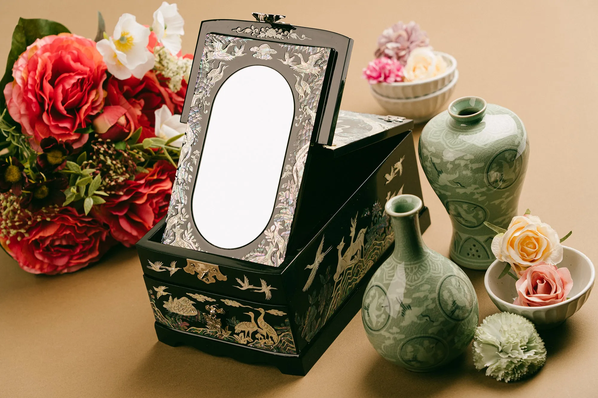 Folding Mirror with Drawer Jewelry Box