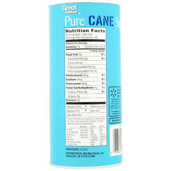Great Value Pure Cane Granulated Sugar, 20 oz