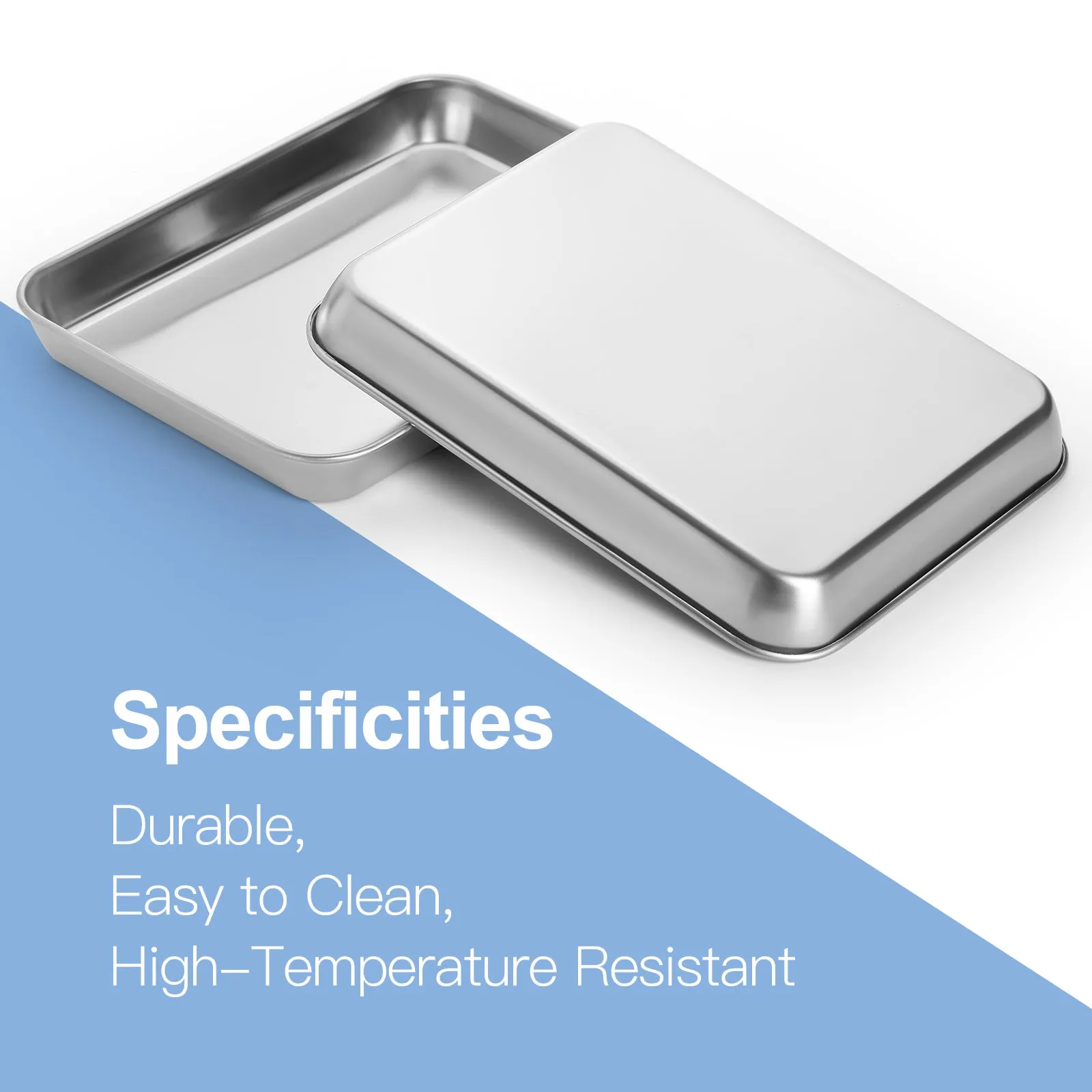 JMU Dental Flat Tray SL 304 Stainless Steel 9.1"x6.7"x1.1" 3PCS/Bag