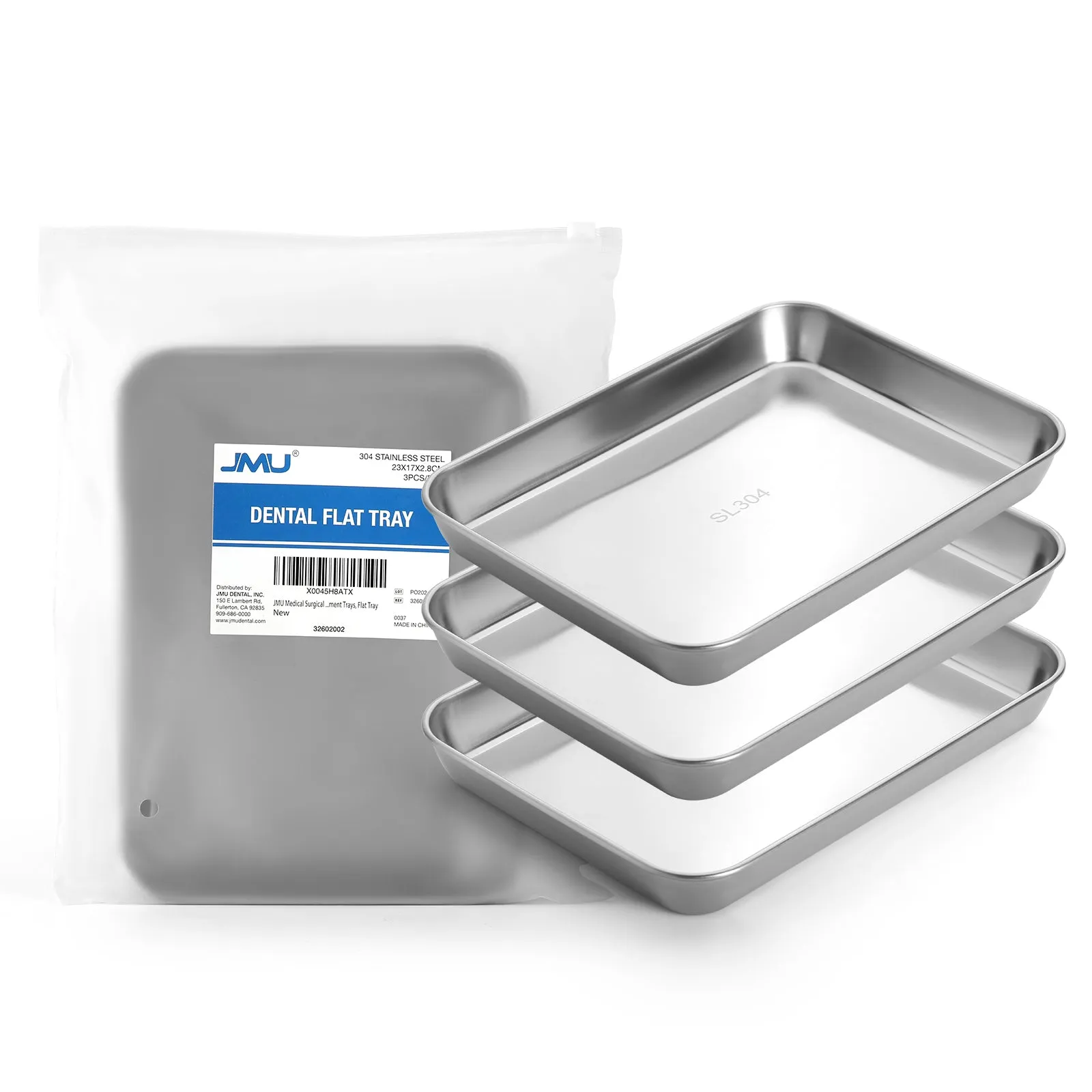 JMU Dental Flat Tray SL 304 Stainless Steel 9.1"x6.7"x1.1" 3PCS/Bag