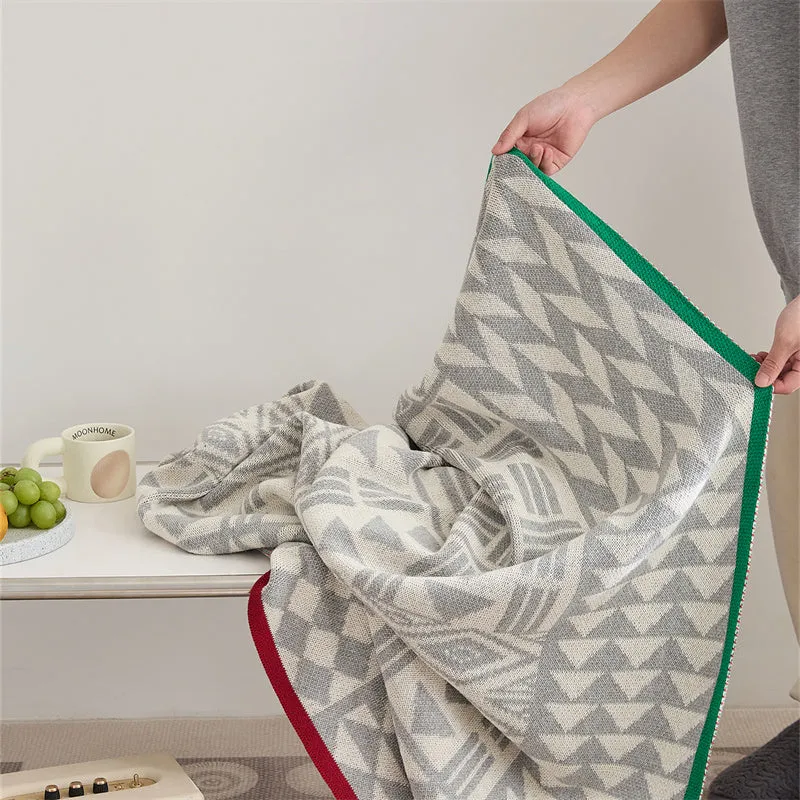 Knitted Geometric Pattern Throw Blanket