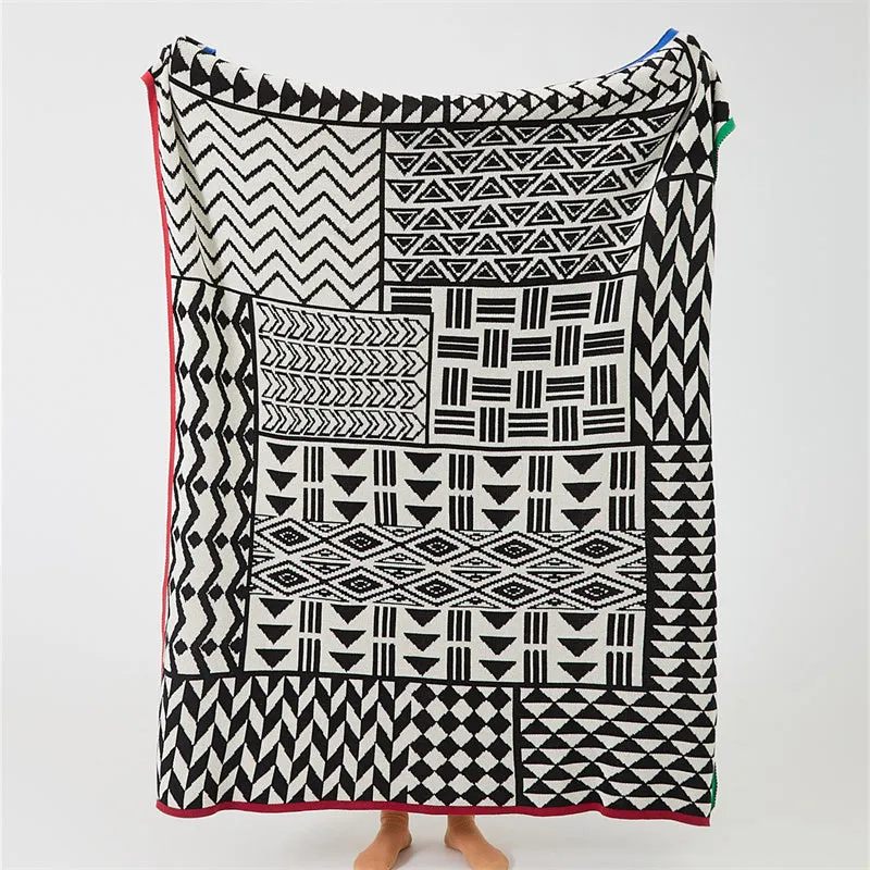 Knitted Geometric Pattern Throw Blanket