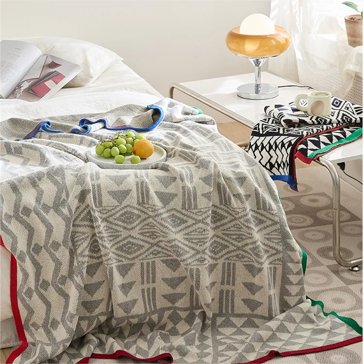 Knitted Geometric Pattern Throw Blanket