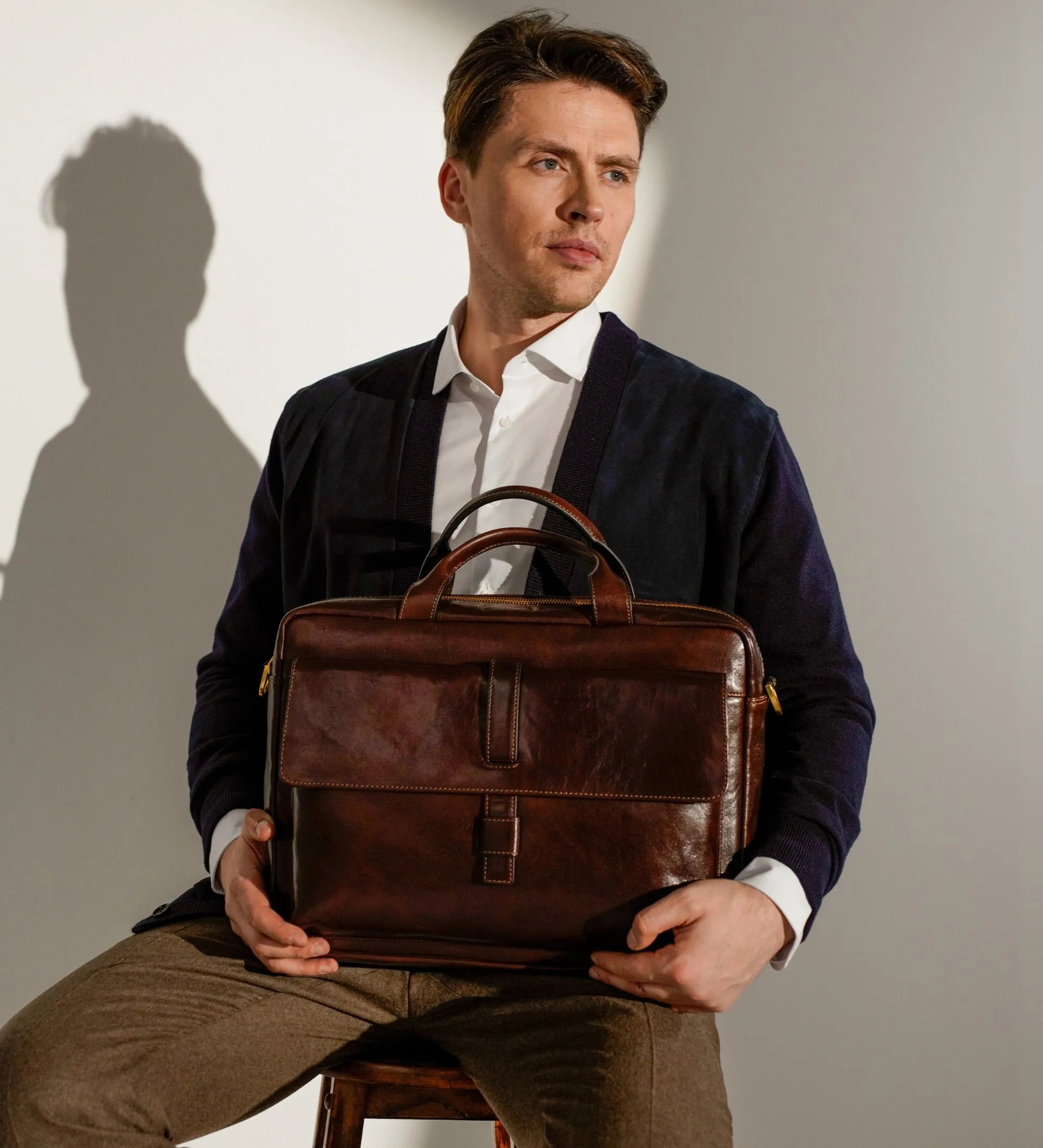 Large Leather Briefcase Laptop Bag - The Chateau