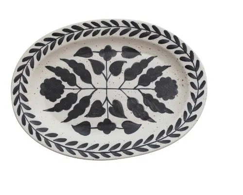 Matte Black & Cream Floral Platter