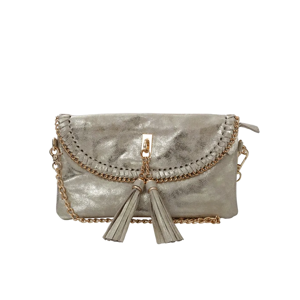 Metallic Fringe Clutch
