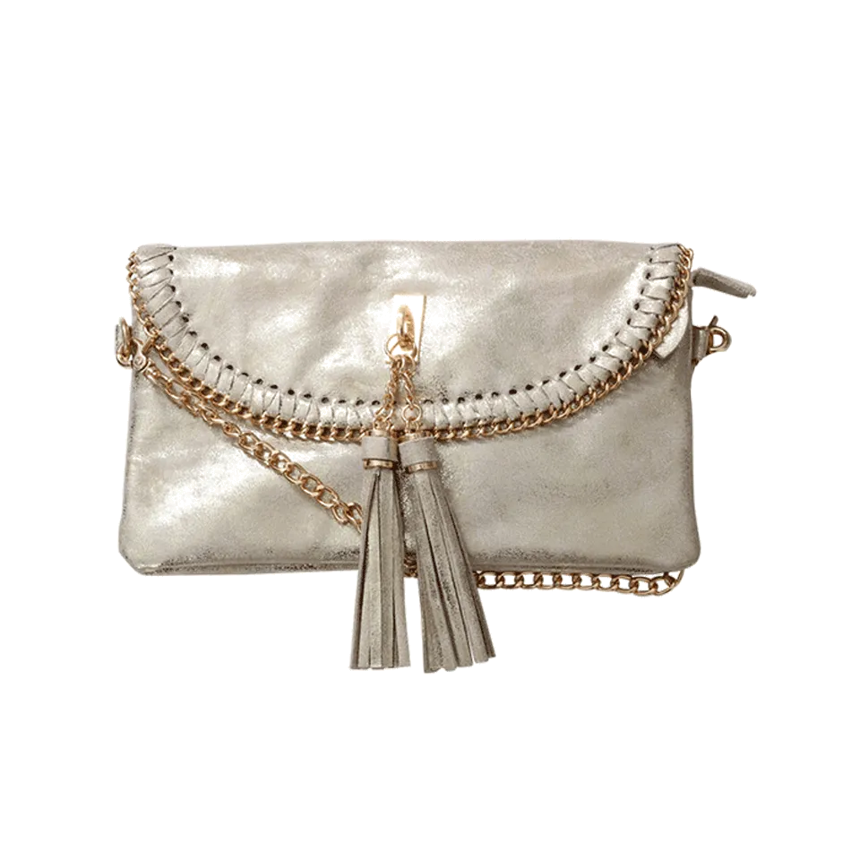 Metallic Fringe Clutch