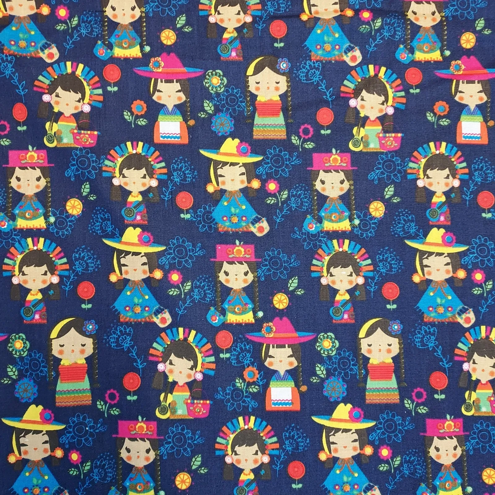 Mexican Dolls Cotton Fabric