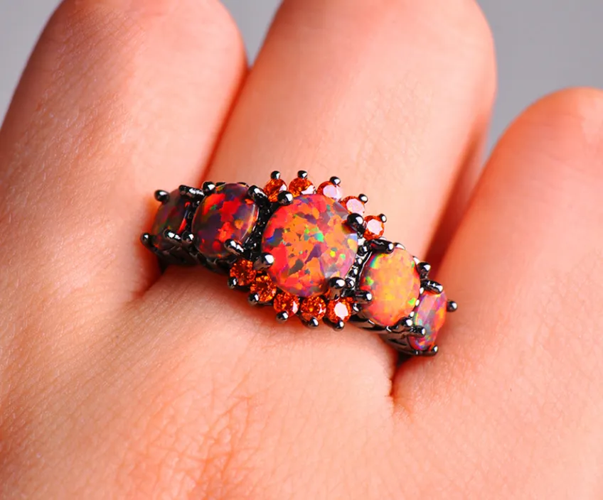 Orange Fire Opal & Garnet Ring