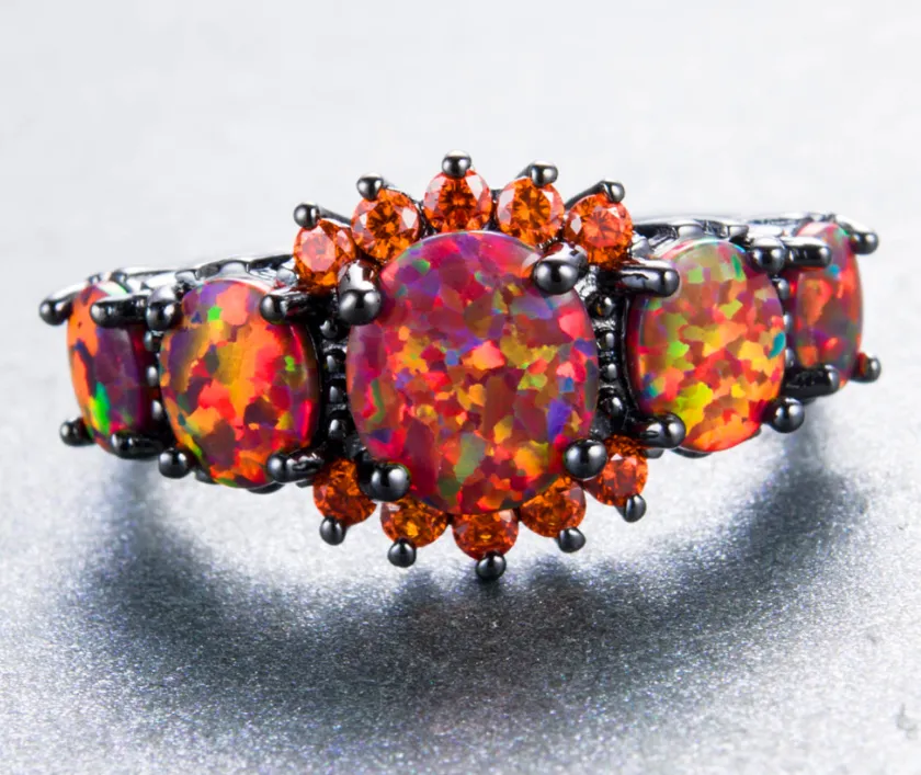 Orange Fire Opal & Garnet Ring