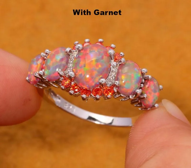 Orange Fire Opal & Garnet Ring