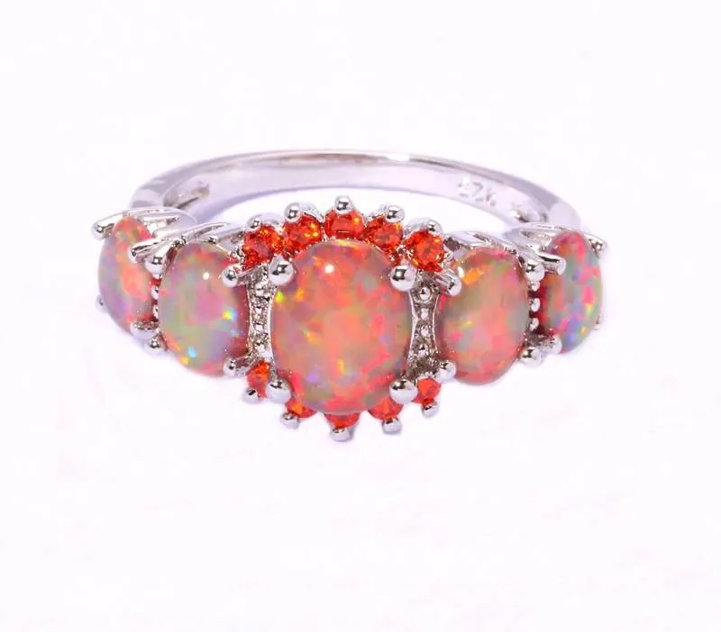 Orange Fire Opal & Garnet Ring