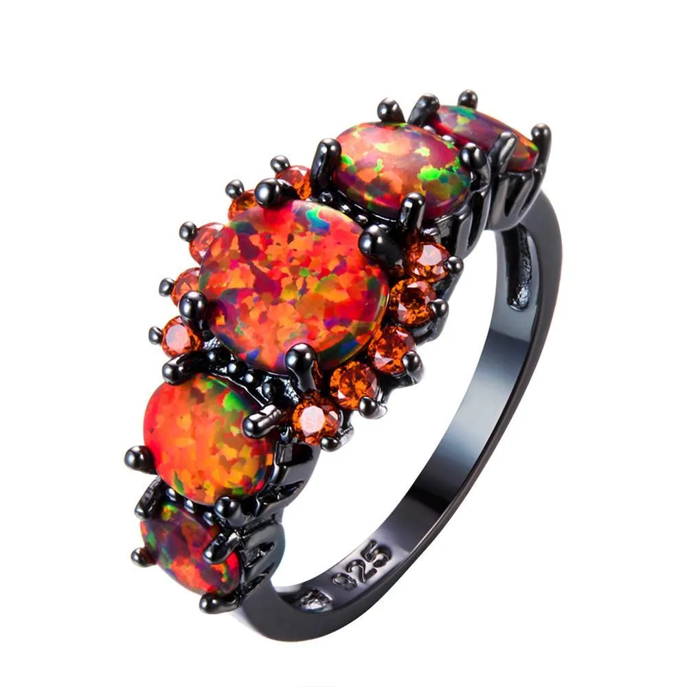 Orange Fire Opal & Garnet Ring
