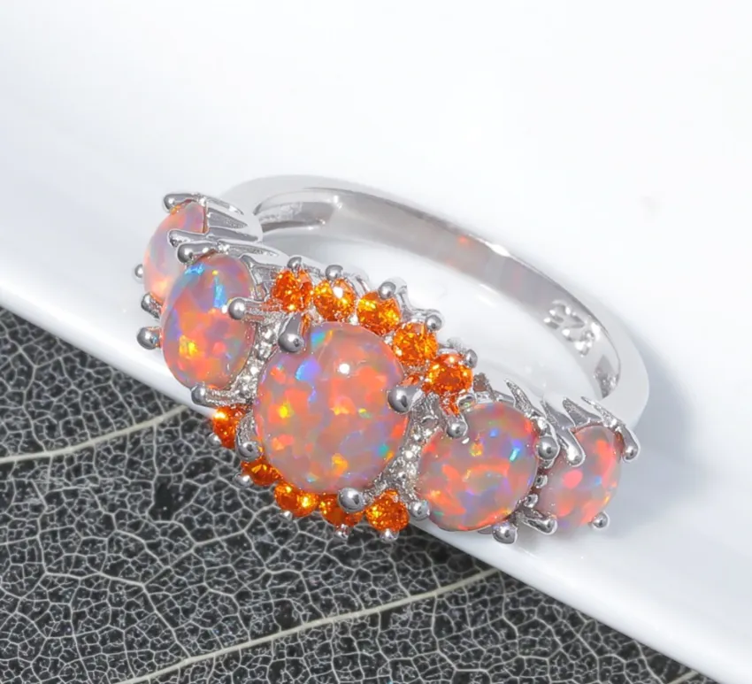Orange Fire Opal & Garnet Ring