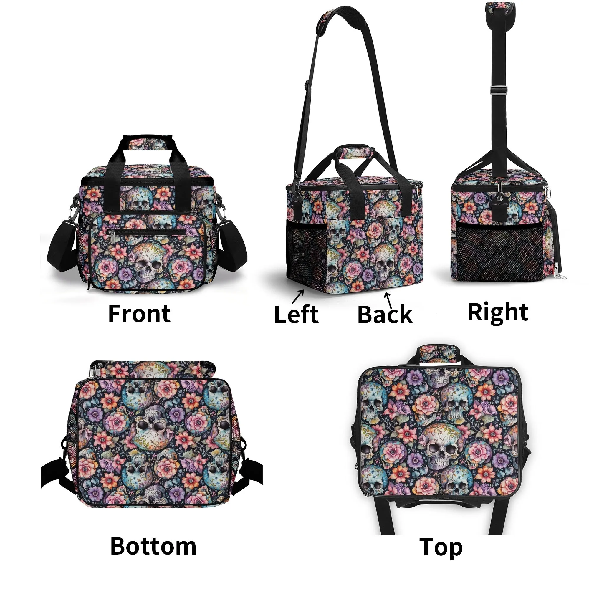 Pastel Floral and Skulls Insulated Leakproof Cooler Bag Lunch Box