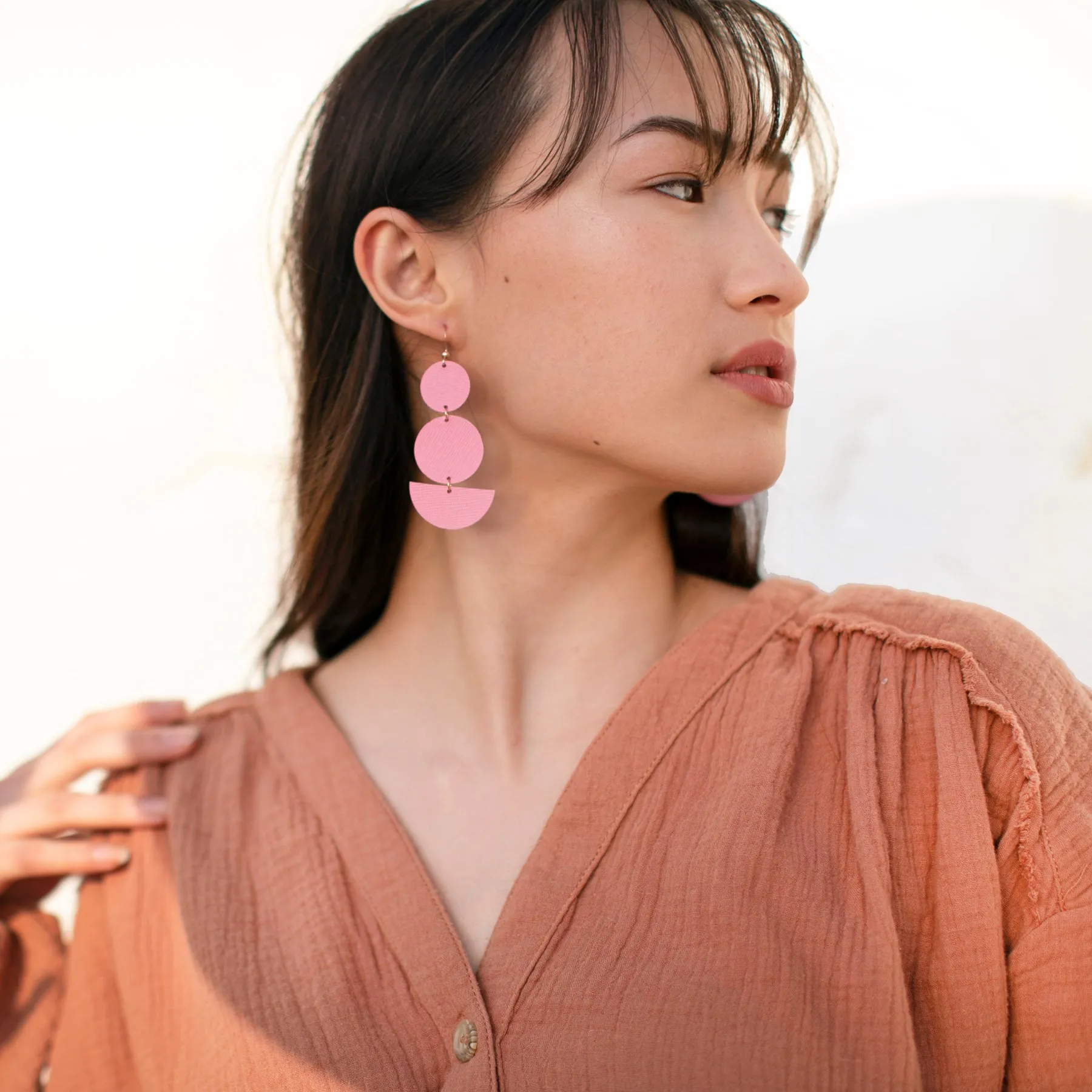 Peony Geo Drop Leather Earrings